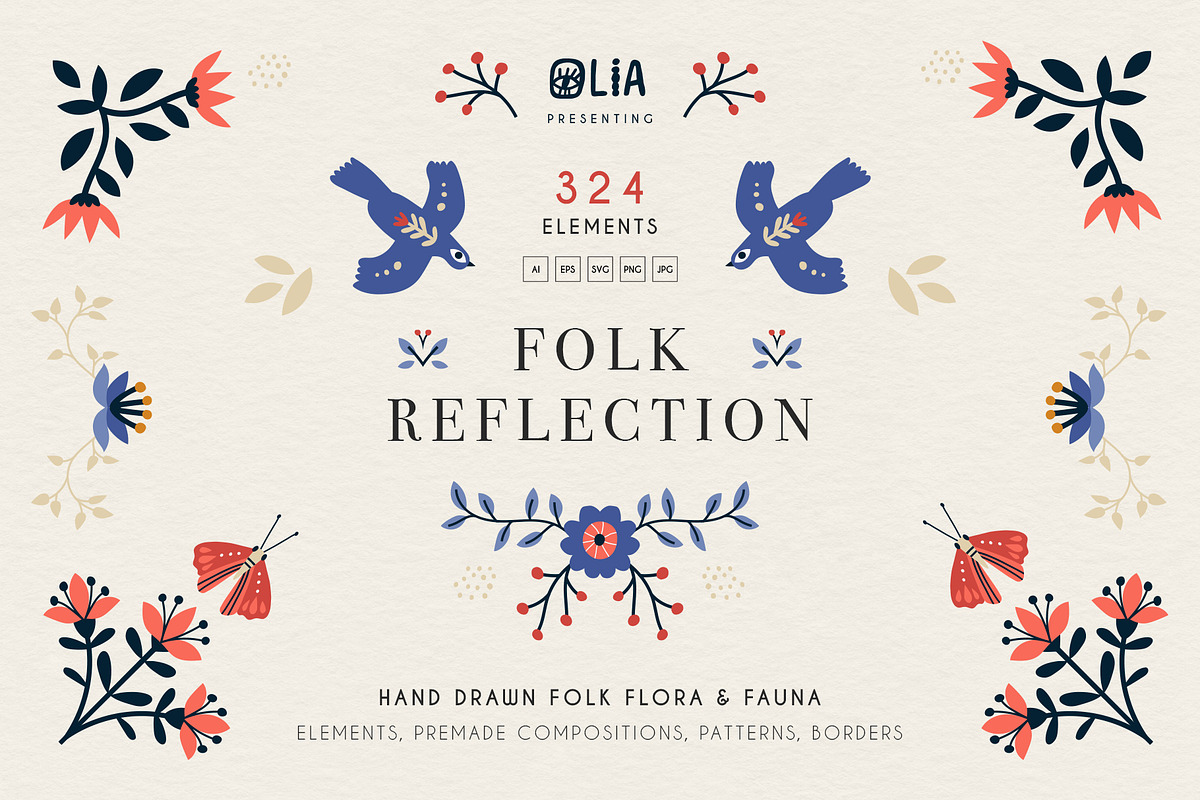 Folk Reflection | flora and fauna, a Decorative Illustration by Olia (Photo 1 of 11)