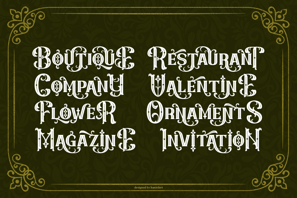 Decoraties - Modern Decorative Font, a Blackletter Font by haniefart (Photo 3 of 11)