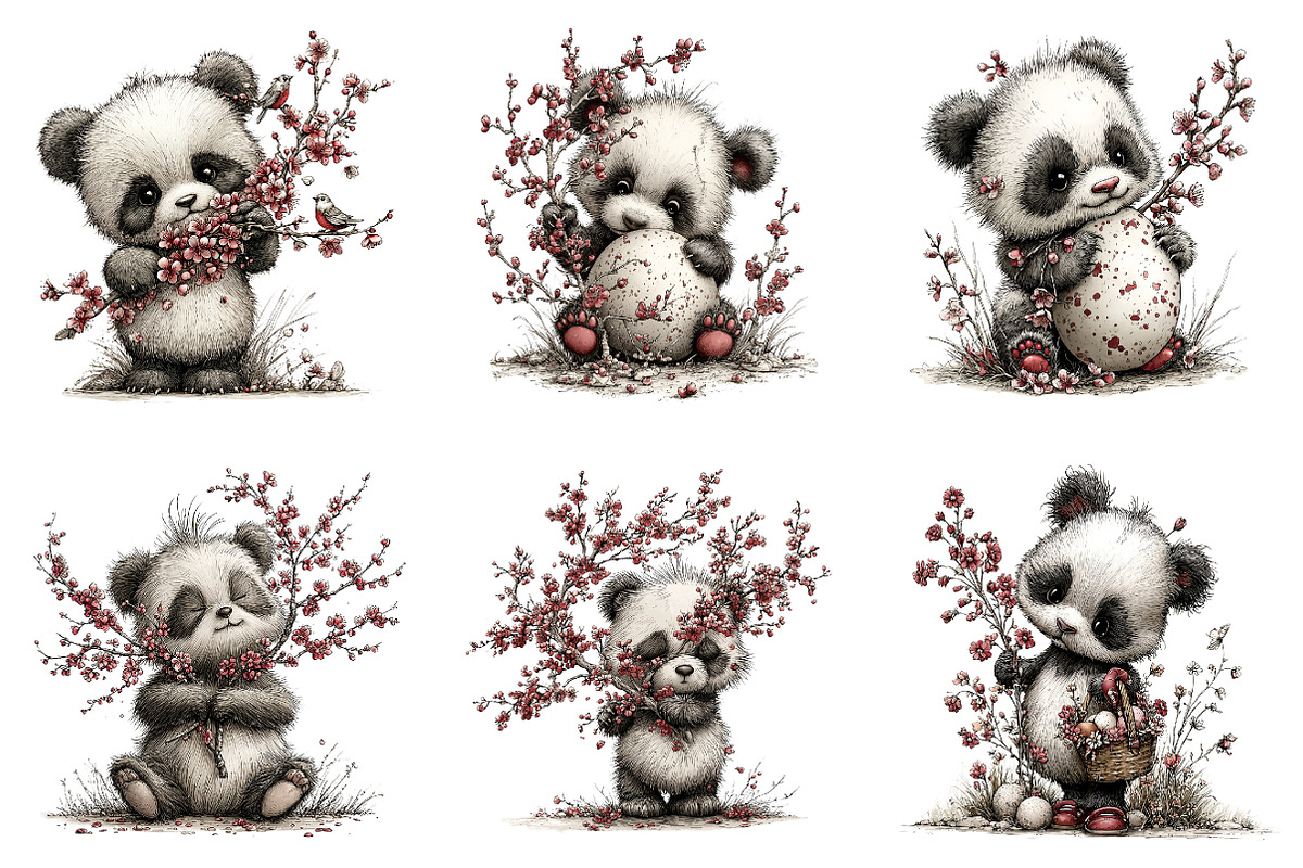 Watercolor spring panda clipart, an Illustration by SinaCreation (Photo 3 of 11)