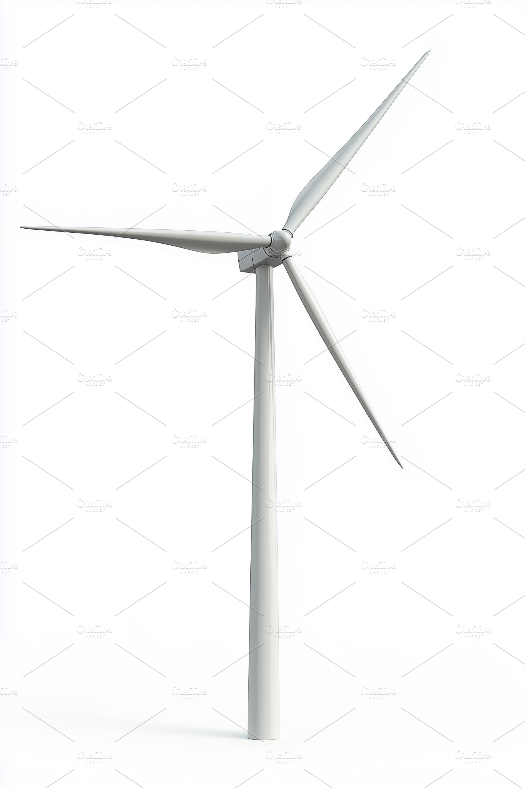 A modern wind turbine with three blades, set against a white background. The tu, a Technology Photo by Textures & Backgrounds