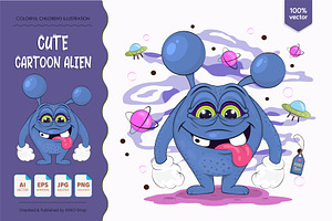 Cute cartoon alien. Tshirt, PNG., an Animal Illustration by KENO Mascots