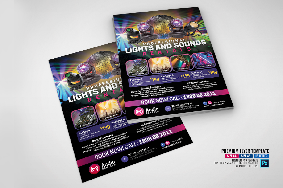 Sounds Rental Company Flyer, a Flyer Template by PSDPixel