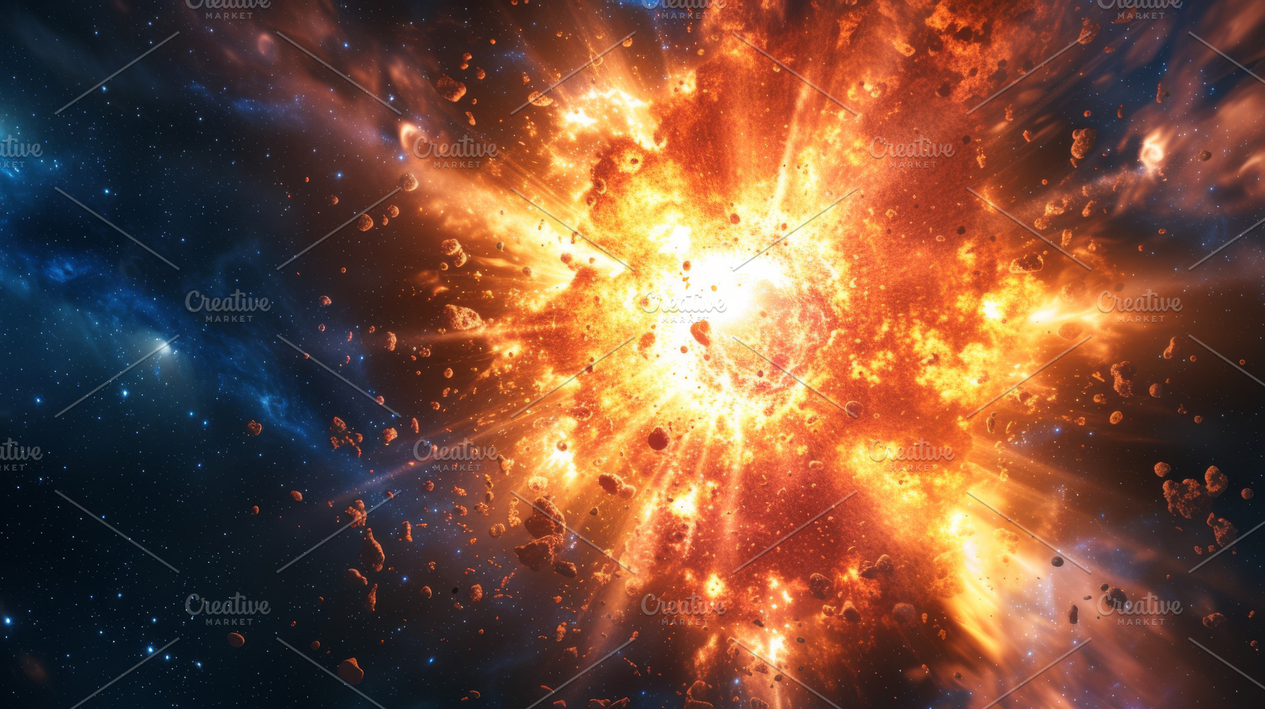 A cosmic explosion amidst asteroids, a Technology Photo by Mashimara