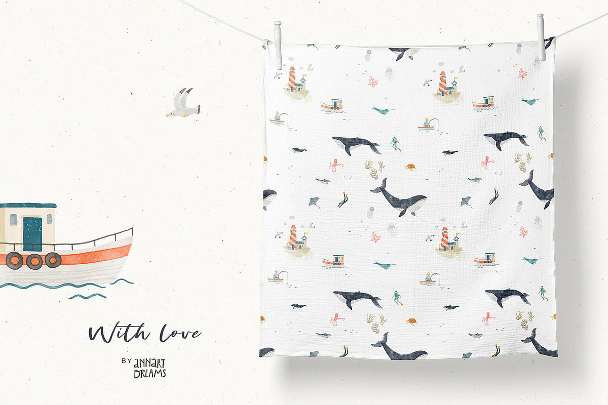 Watercolor Sea collection, an Animal Illustration by annartdreams (Photo 13 of 13)