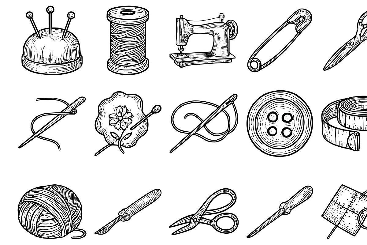 Sewing Tools Icons, an Object Graphic by nikagraphic