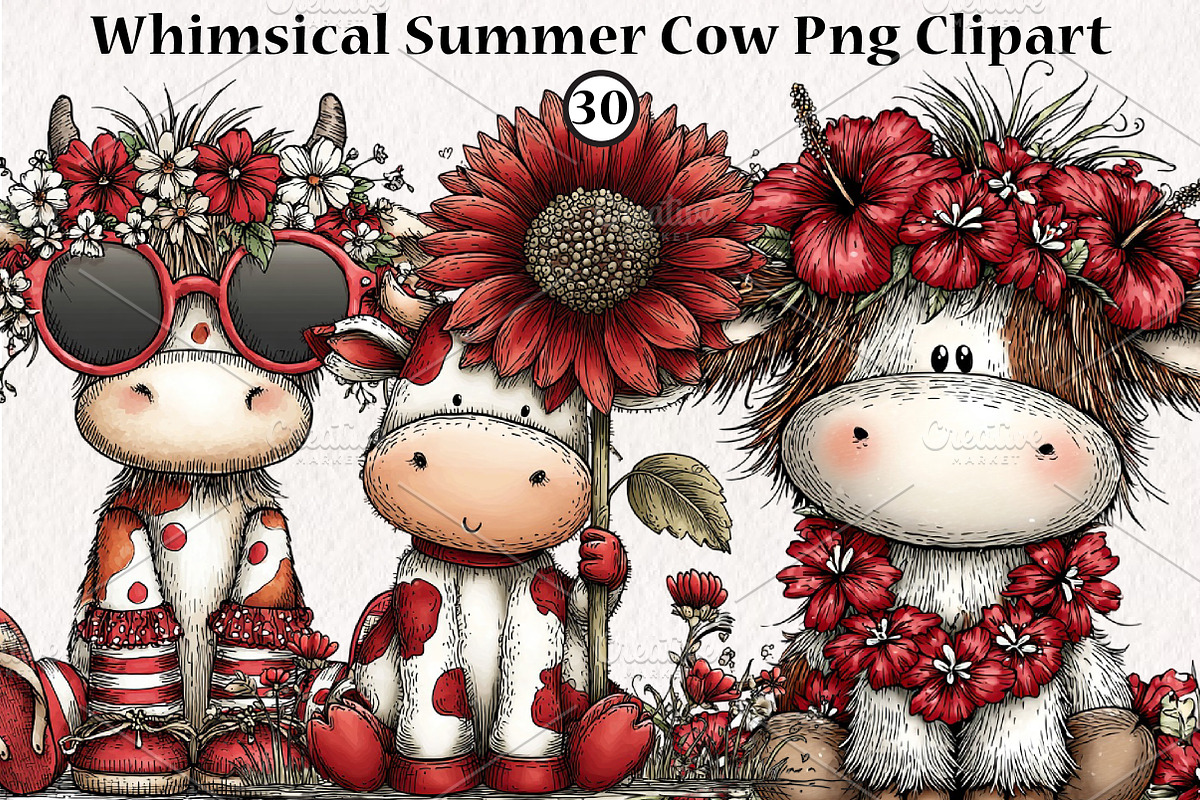 Whimsical Summer Cow Png Clipart, a Seasonal Illustration by CreationArt (Photo 1 of 6)