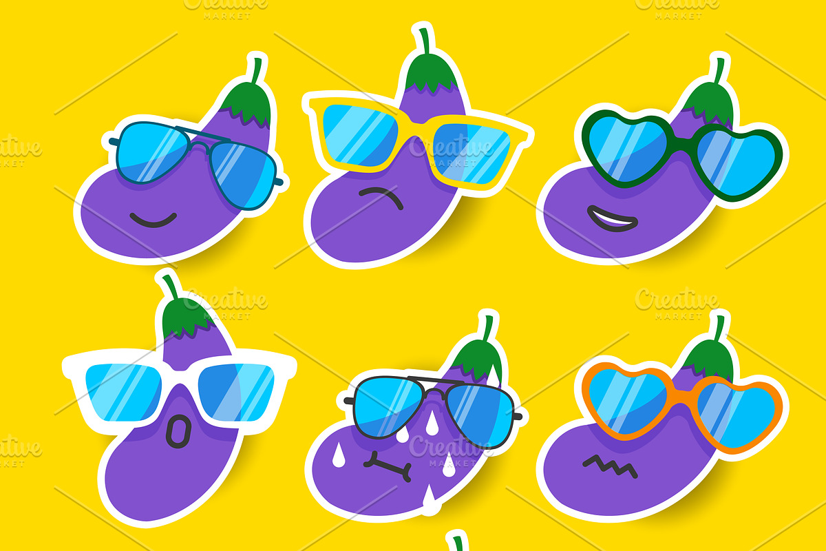 Eggplant emoji set, an Emoji Icon by Alejik