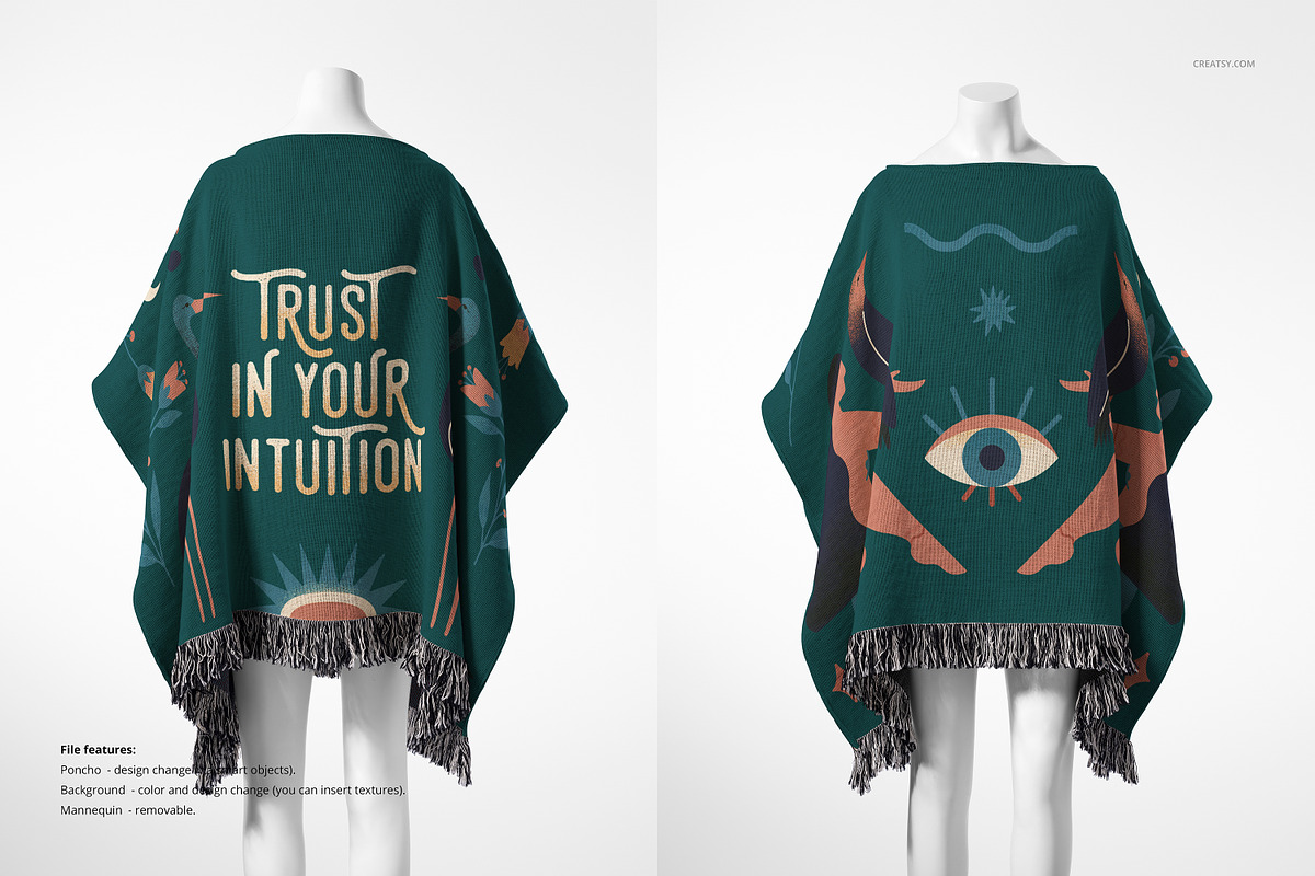 Woven Poncho Mockup Set, a Hoody Mockup by creatsy5 (Photo 5 of 10)