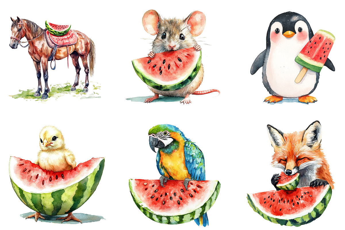 Summer Animals Enjoy Watermelon Clip, an Illustration by DreamArtGraphic (Photo 2 of 4)