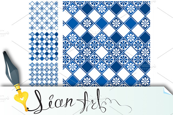 Set of seamless patterns - blue #1 preview 3