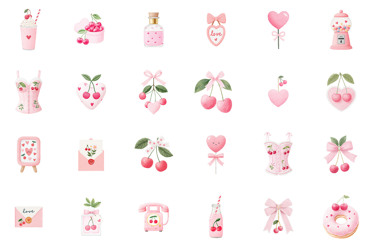 Cherry Coquette Pink Valentine Clipa, an Illustration by Sublimation Artist (Photo 2 of 6)