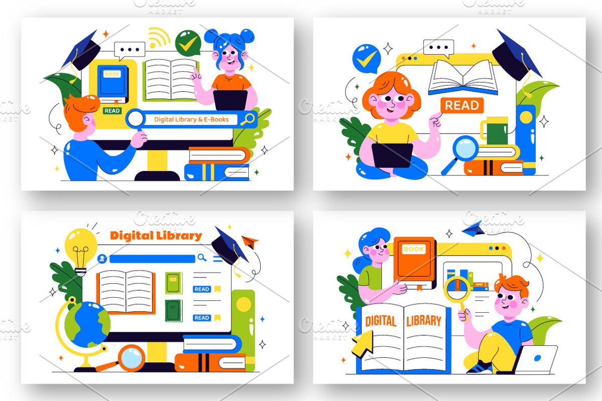 10 Digital Library Illustration, an Education Illustration by denayunebgt (Photo 2 of 4)