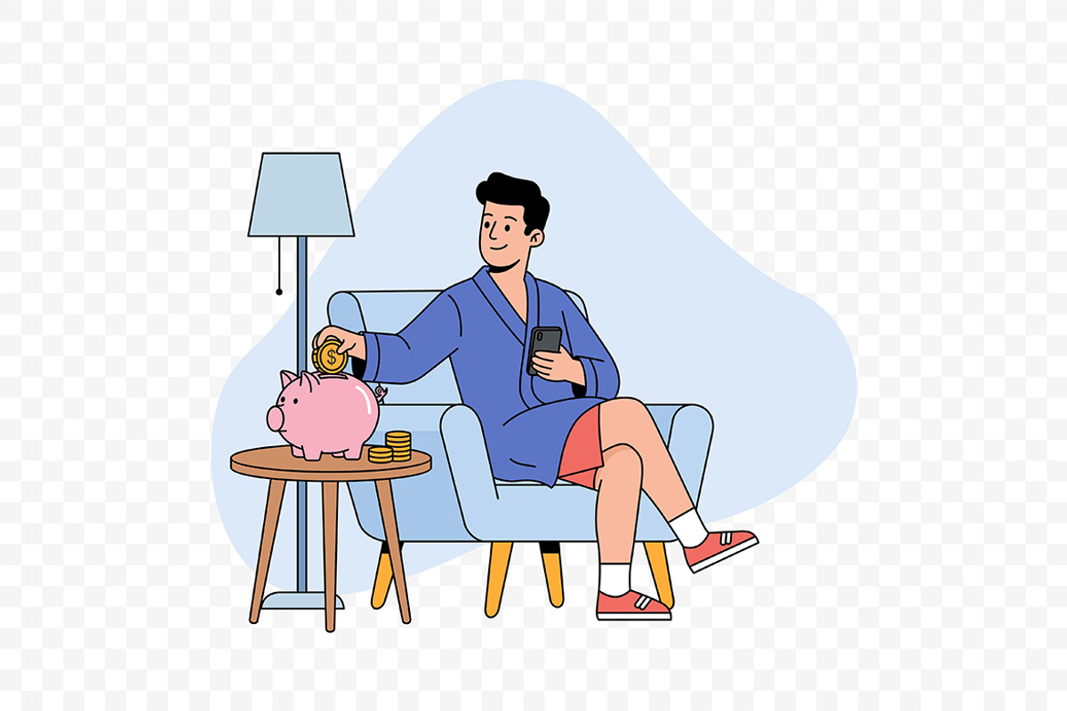 Man Saving Money in Piggy Bank, an Object Illustration by Partikusi Design (Photo 3 of 3)