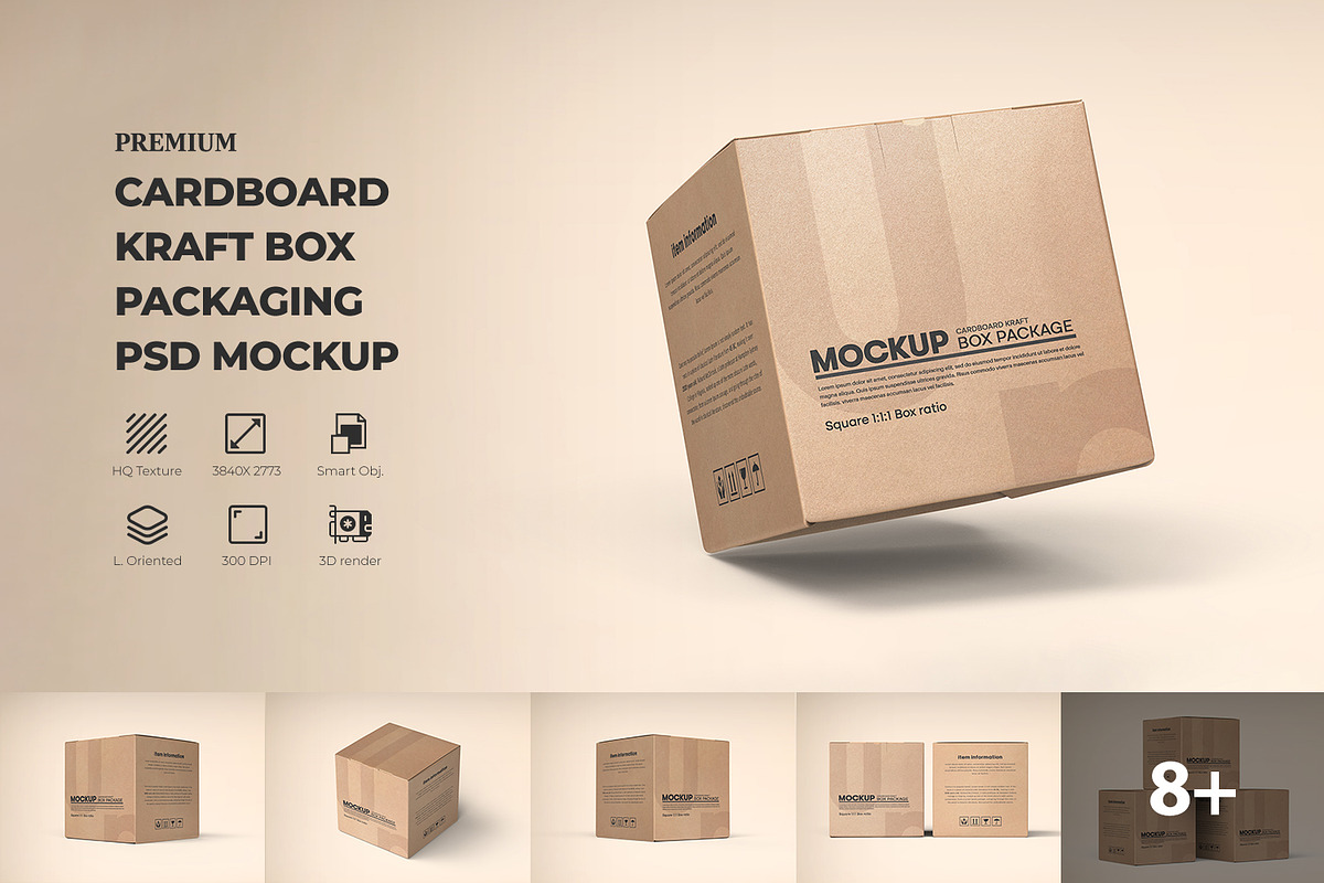 Square Kraft Paper Box Packaging, a Packaging Mockup by Ram Studio LLC (Photo 1 of 16)