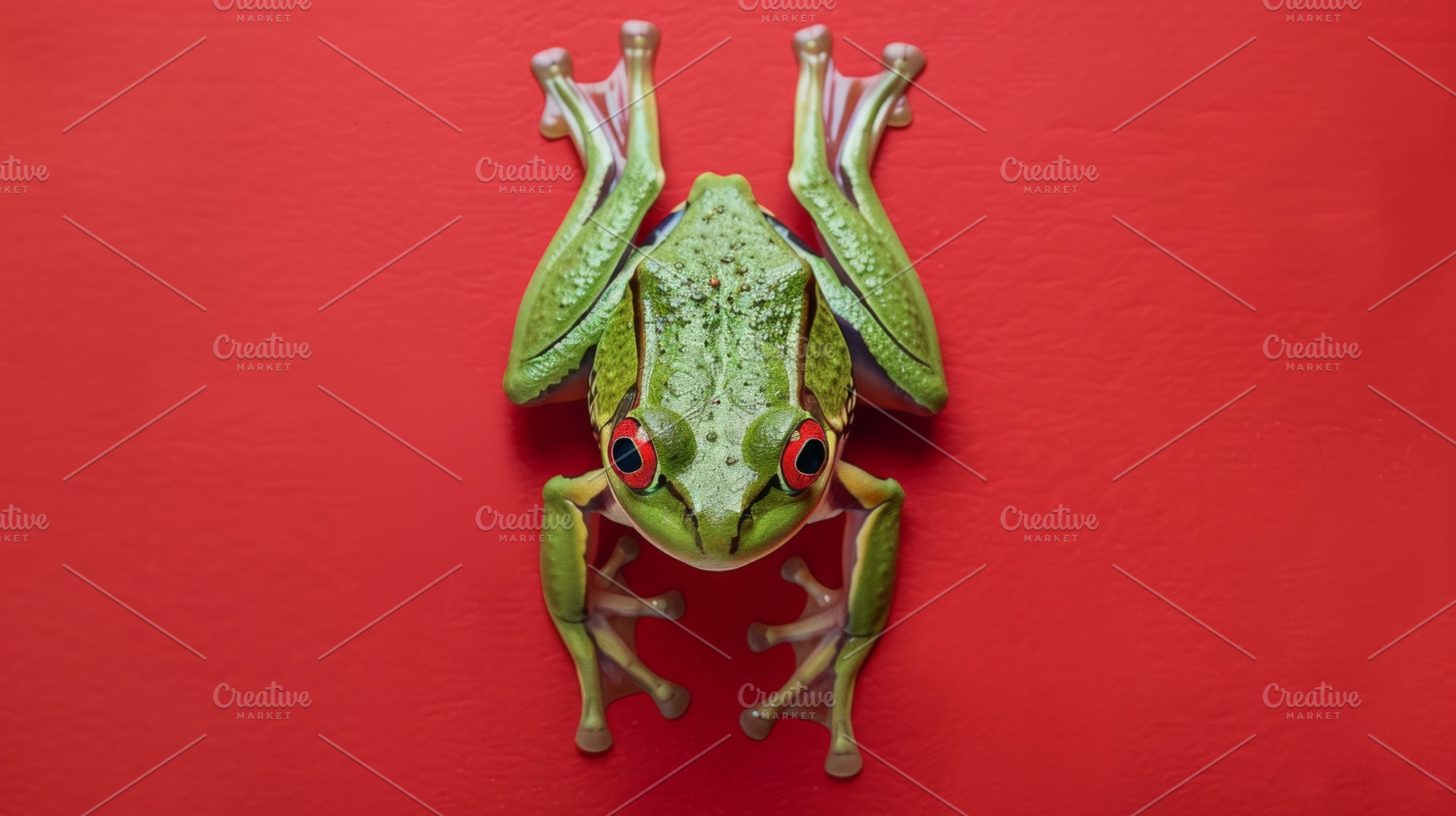 Frog on a red background, an Animal Photo by Handmadefont
