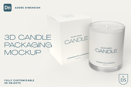 3D Candle & Box Packaging Mockup