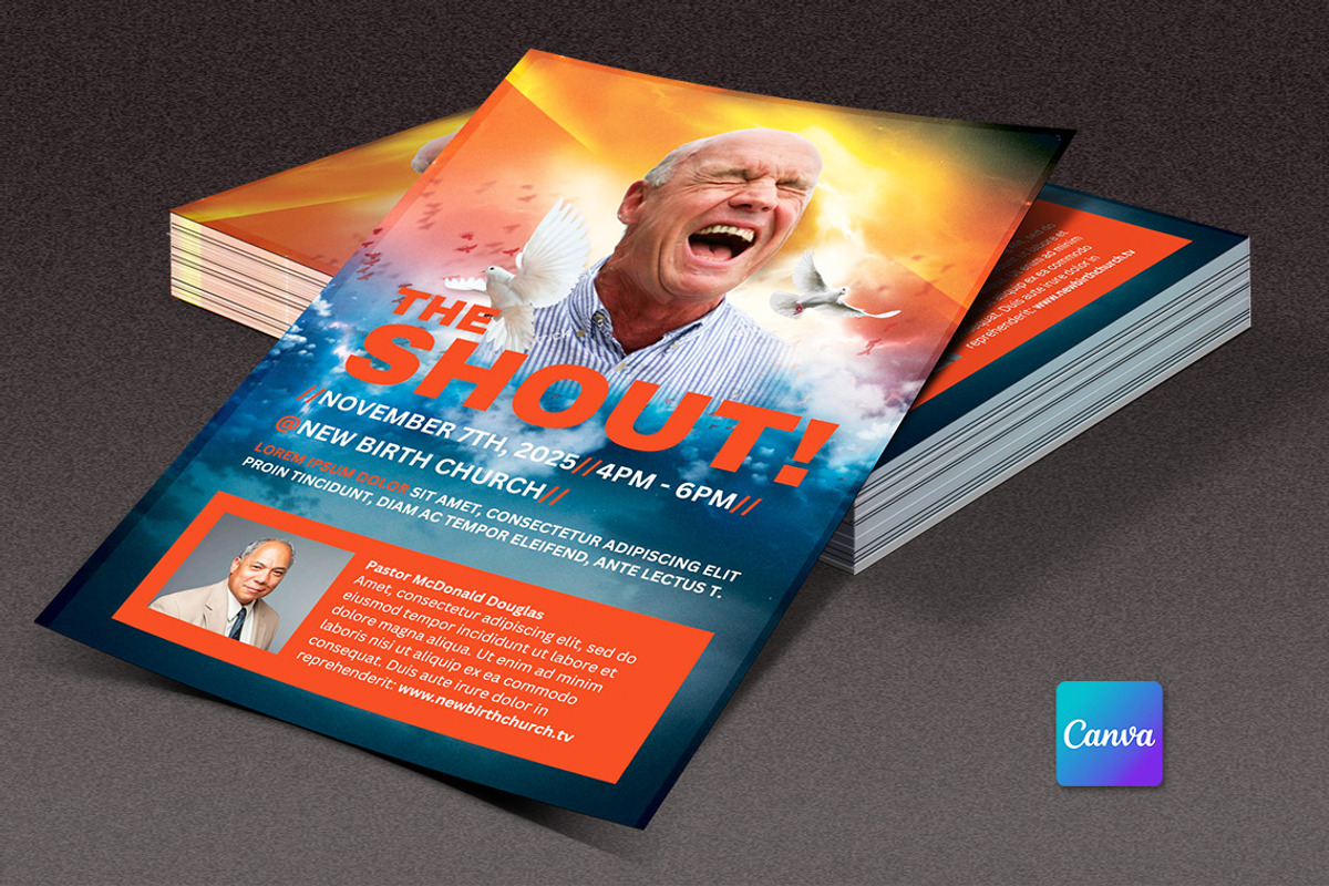 Shout Church Flyer Canva Template, a Flyer Template by loswl (Photo 1 of 5)