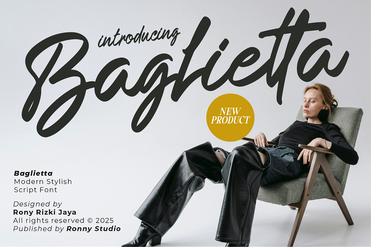 Baglietta Modern Stylish Script Font, a Script Font by Ronny Studio (Photo 1 of 9)