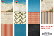 Winter Bullfinches Digital Papers, a Texture Graphic by French Kiss Collections (Thumbnail 2 of 2)