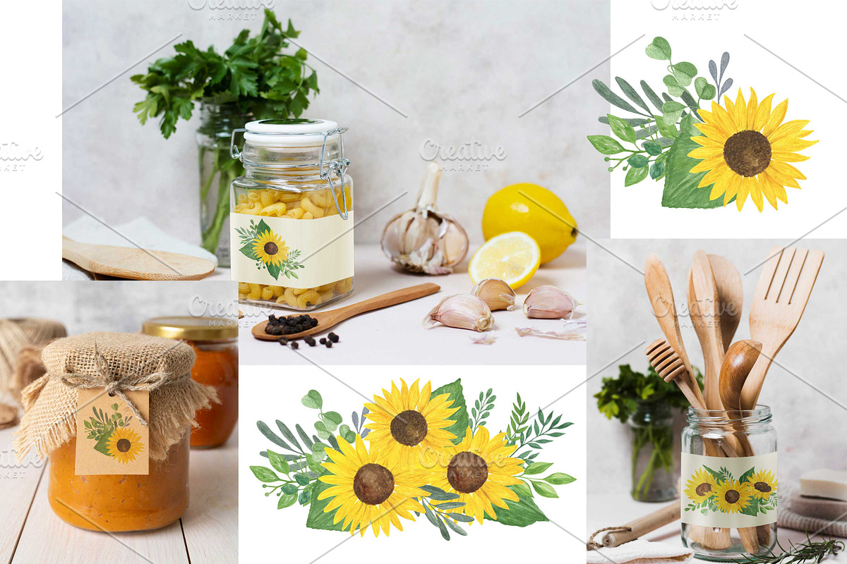 Sunflowers Watercolor Collection, an Illustration by Contes_de_fée (Photo 5 of 21)