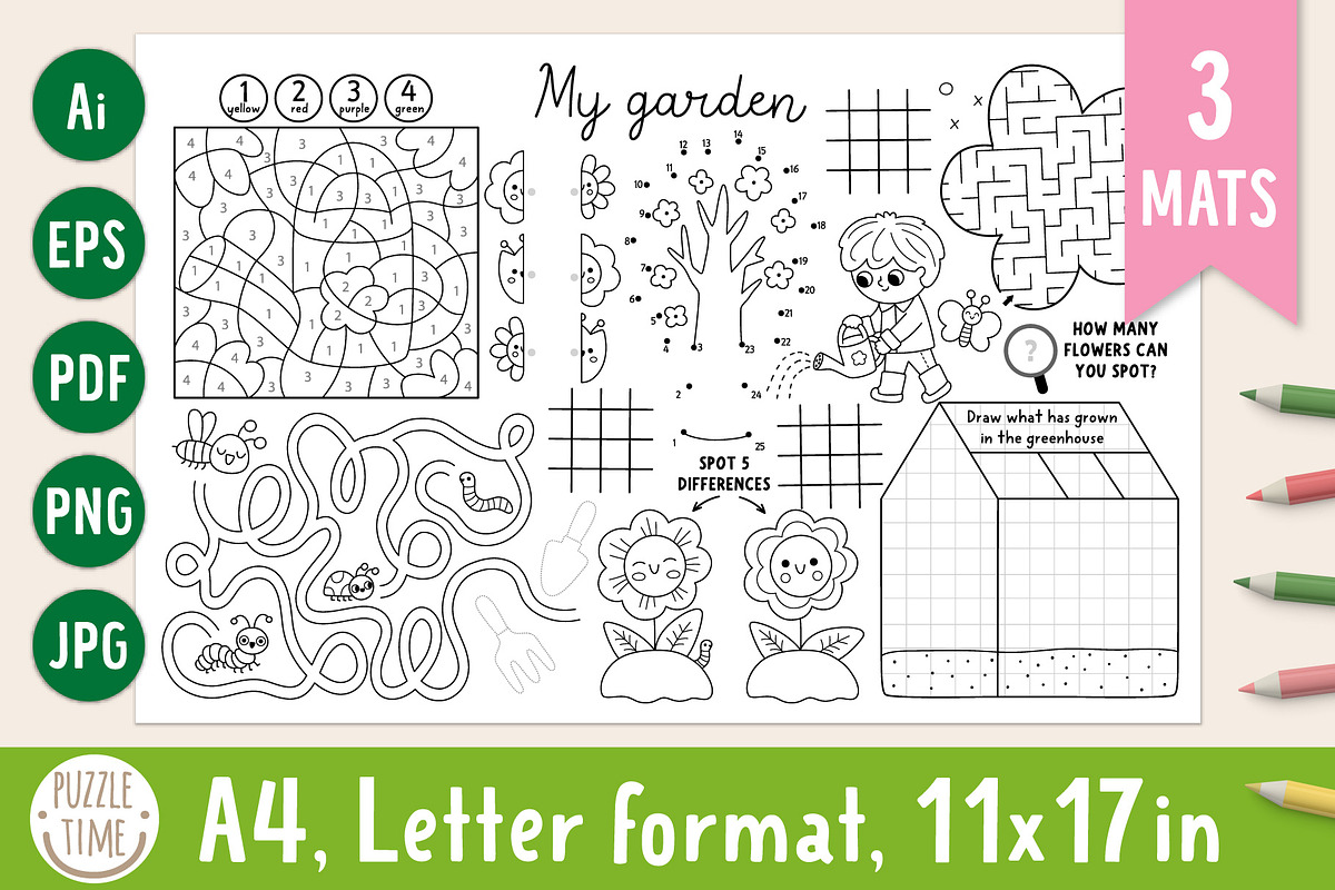 Garden coloring activity placemats, an Education Illustration by Lexi Claus (Photo 1 of 6)