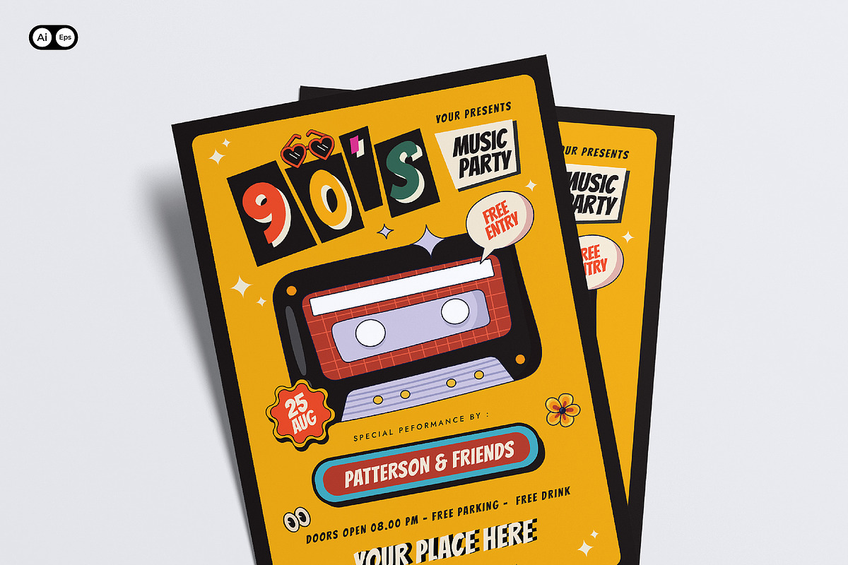 90's Music Party Flyer, a Flyer Template by Siska Arista (Photo 1 of 2)