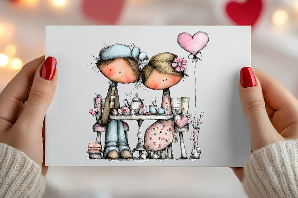 Whimsical Valentine Lovers Clipart, an Illustration by Canvas Craft (Photo 5 of 6)