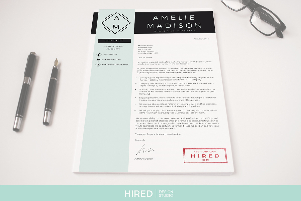 Marketing Resume CV for Word & Pages, a Resume Template by HIRED Design Studio (Photo 7 of 11)