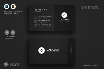 Minimal Dark Black Business Card, a Business Card Template by Galaxiya
