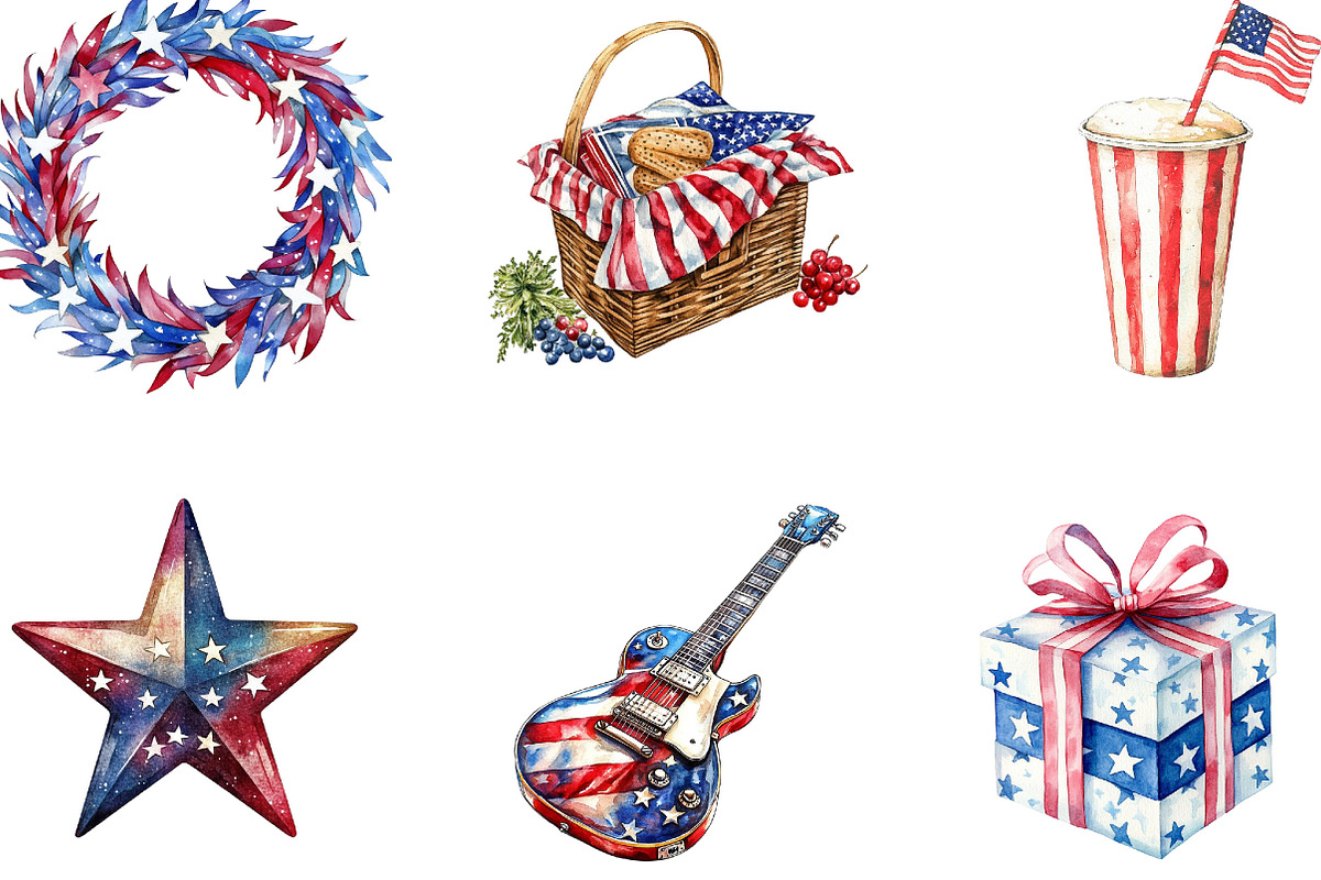 Watercolor 4th of July Clipart, an Illustration by Designking (Photo 2 of 5)