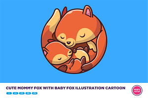 Cute Mommy Fox With Baby Fox Cartoon