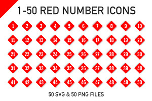 1-50 Red Cube Number Icons