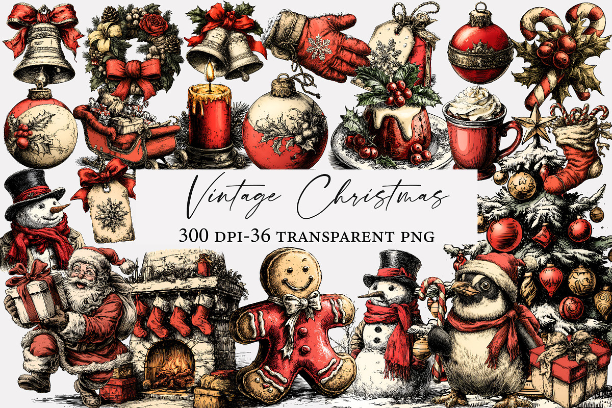 Vintage Christmas Clipart, an Illustration by Designworld (Photo 1 of 5)