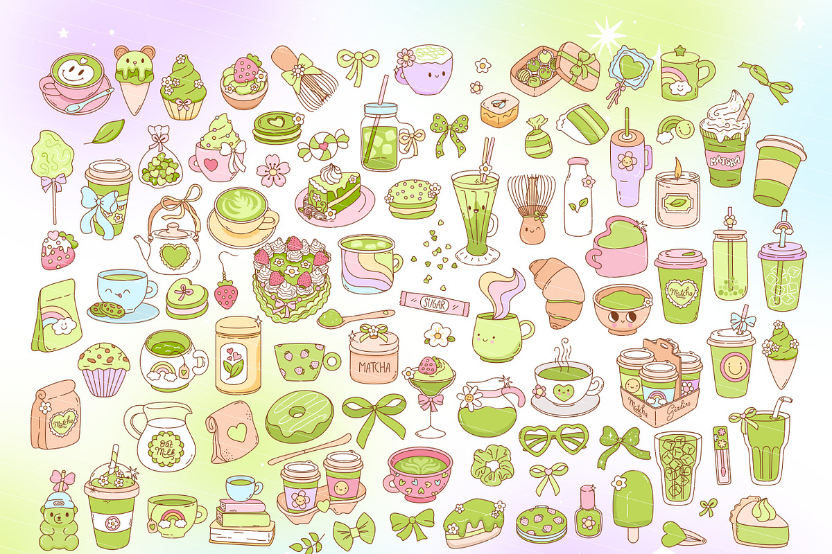 Matcha Girlies Clipart Bundle, a Food Illustration by Huxmay (Photo 2 of 7)