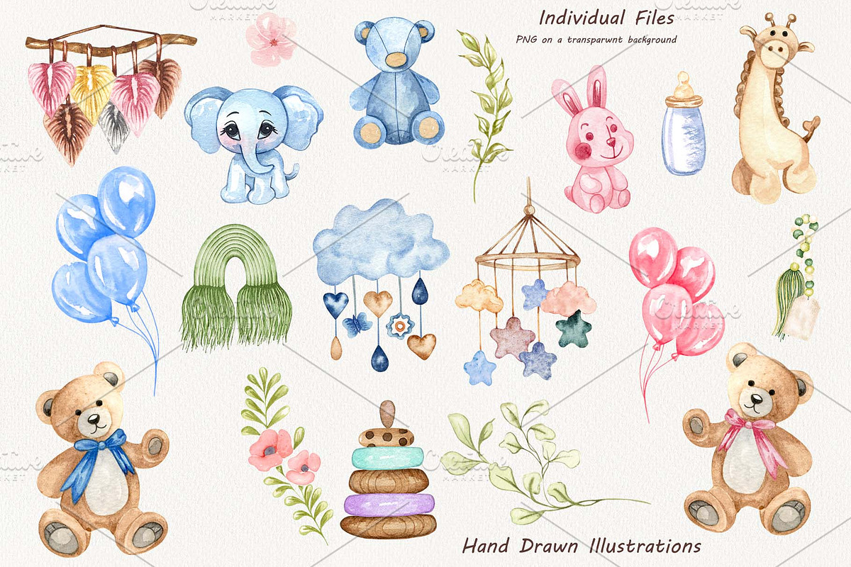 Baby Toys Watercolor Clipart, an Object Illustration by BarvArt (Photo 3 of 6)