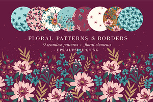 Floral Patterns & Borders, a Pattern Graphic by Nadia Grapes