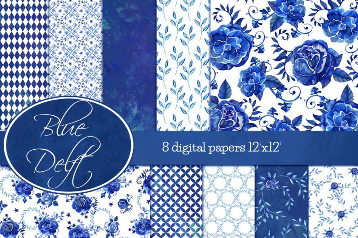Blue Delft digital papers, a Pattern Graphic by Drumla