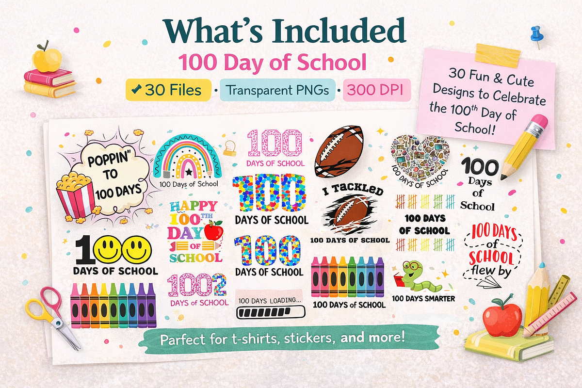 100 Days of School PNG Bundle, an Object Graphic by MIRoots Design Studio (Photo 4 of 5)