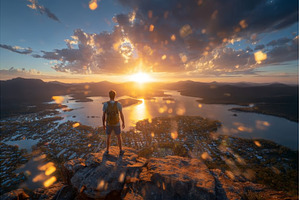 A young hiker explores the cliffs of, a Business Photo by ZinetroN