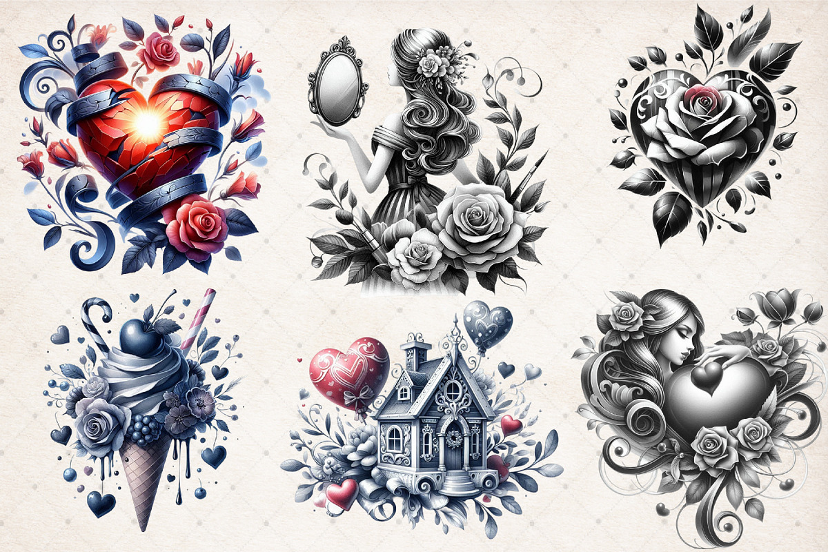 Black & White Valentine Sublimation, an Illustration by SinaCreation (Photo 4 of 5)
