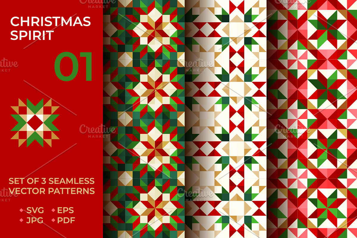 Christmas spirit 01, 3 patterns set, a Pattern Graphic by Slanapotam (Photo 1 of 3)