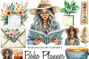 Watercolor Boho Planner Clipart, an Illustration by Craft Nest