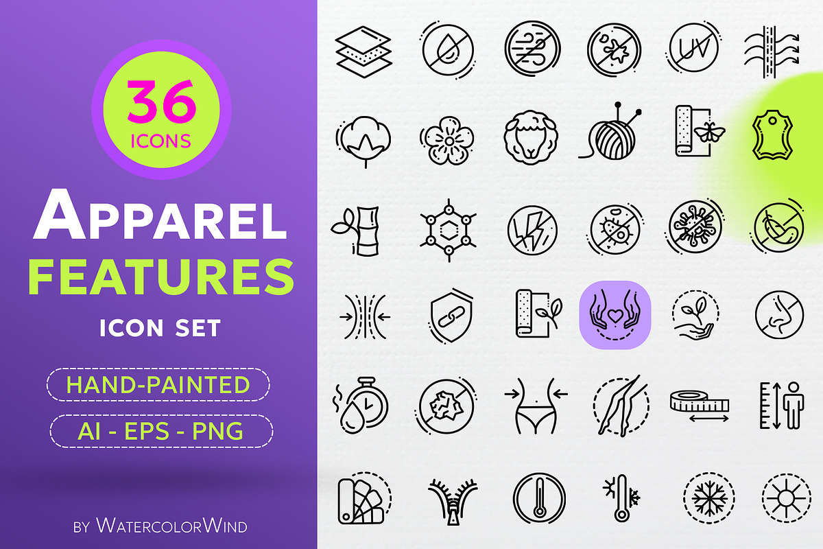 Fabric Features Line Icons 40% OFF, an Outline Icon by Ksenia Shmakova (Photo 1 of 4)