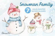 Watercolour Snowman Clipart Family, an Object Graphic by Bloomella (Thumbnail 1 of 6)