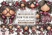 Watercolor New Year Girl Clipart, an Illustration by Sublimation Artist (Thumbnail 1 of 6)