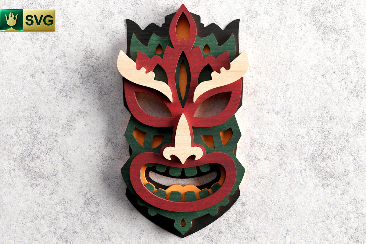 Tribal Mask V6 3D Layered | SVG Cut, an Object Graphic by pixaroma (Photo 4 of 10)