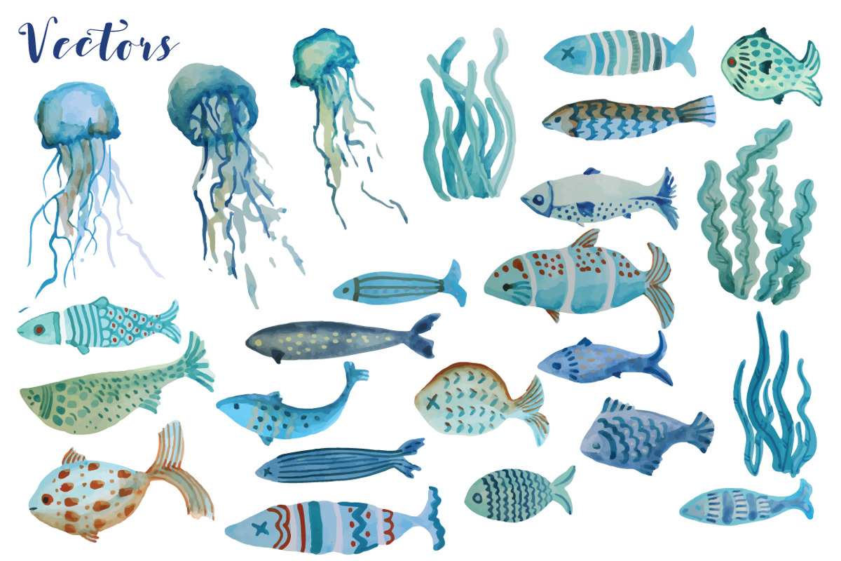 Watercolor Fish Set, an Illustration by RalucaGheorghe (Photo 3 of 5)