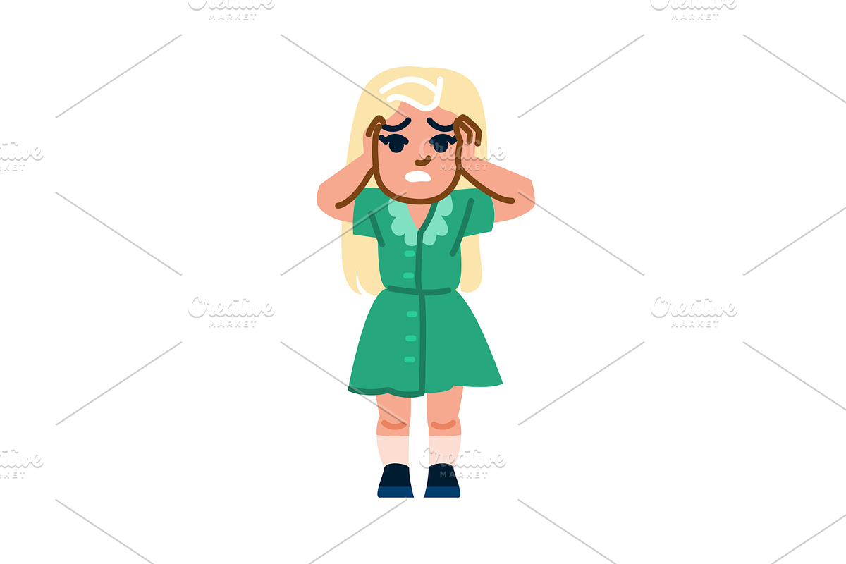 Stressed girl scout holding head and, a Person Illustration by pikepicture