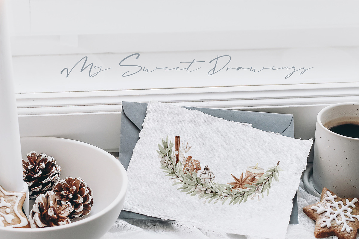 Watercolor Clipart - Cozy Christmas, an Illustration by Beigetime (Photo 8 of 14)