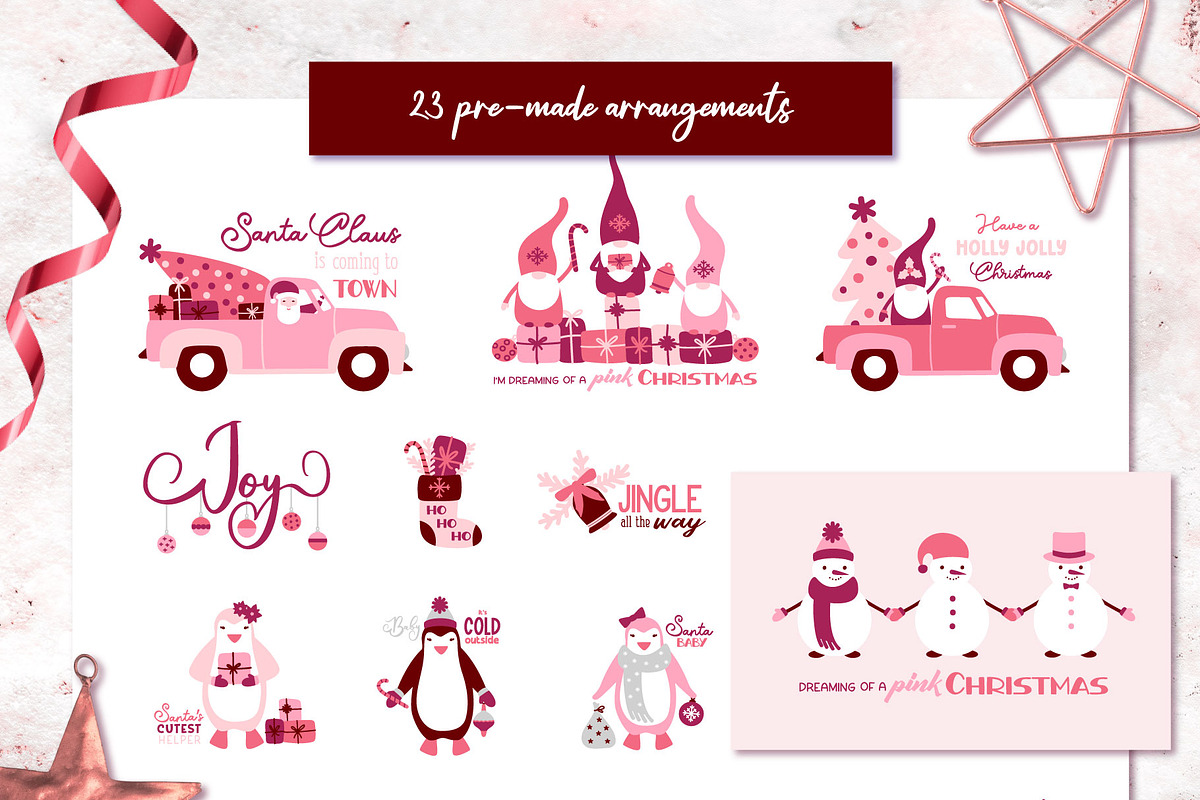 Pink Christmas Clipart & Patterns, a Decorative Illustration by AvaAva (Photo 16 of 25)